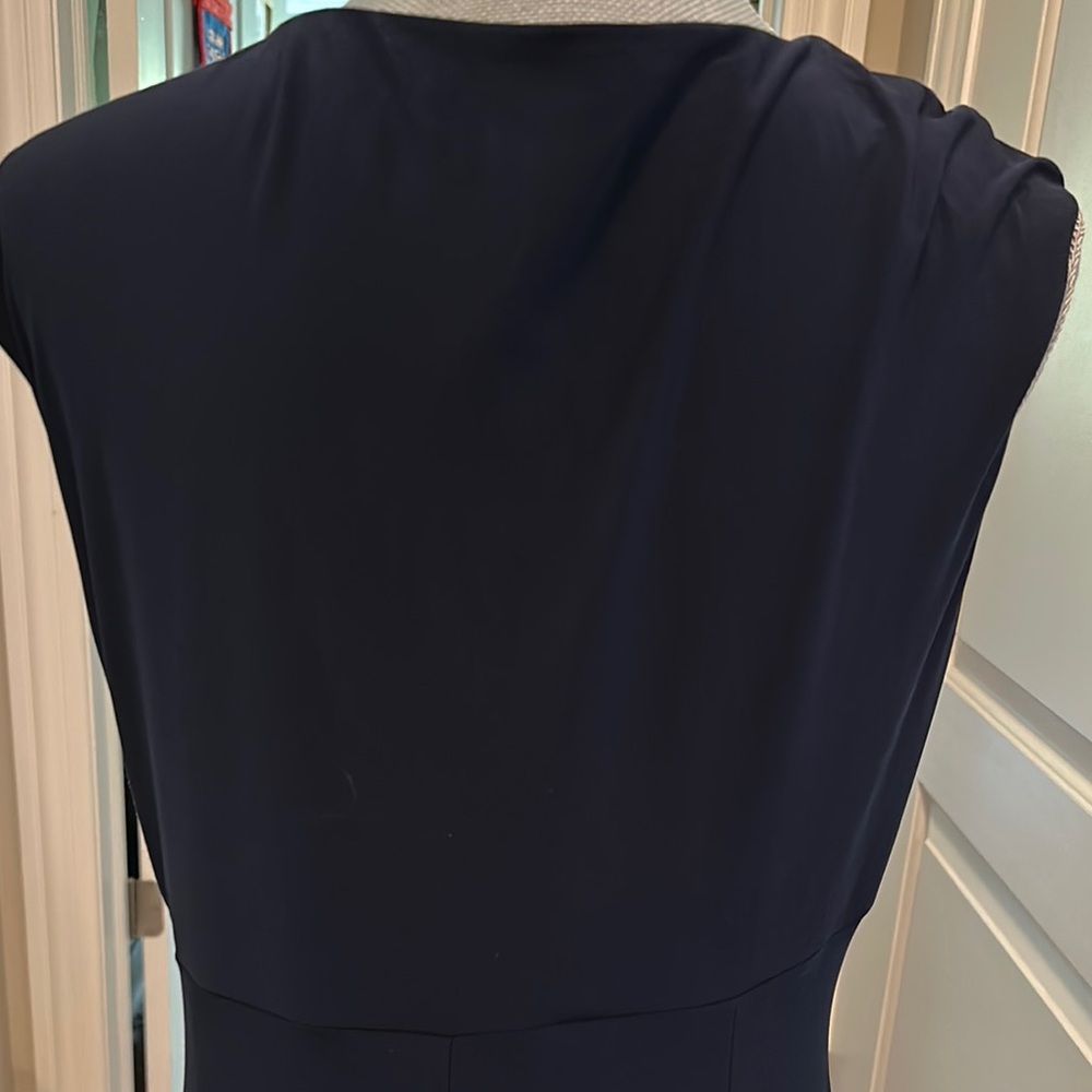 Ralph Lauren Navy Jersey Midi Dress V-Neck Sleeveless w flattering side-Rushing - Picture 5 of 7
